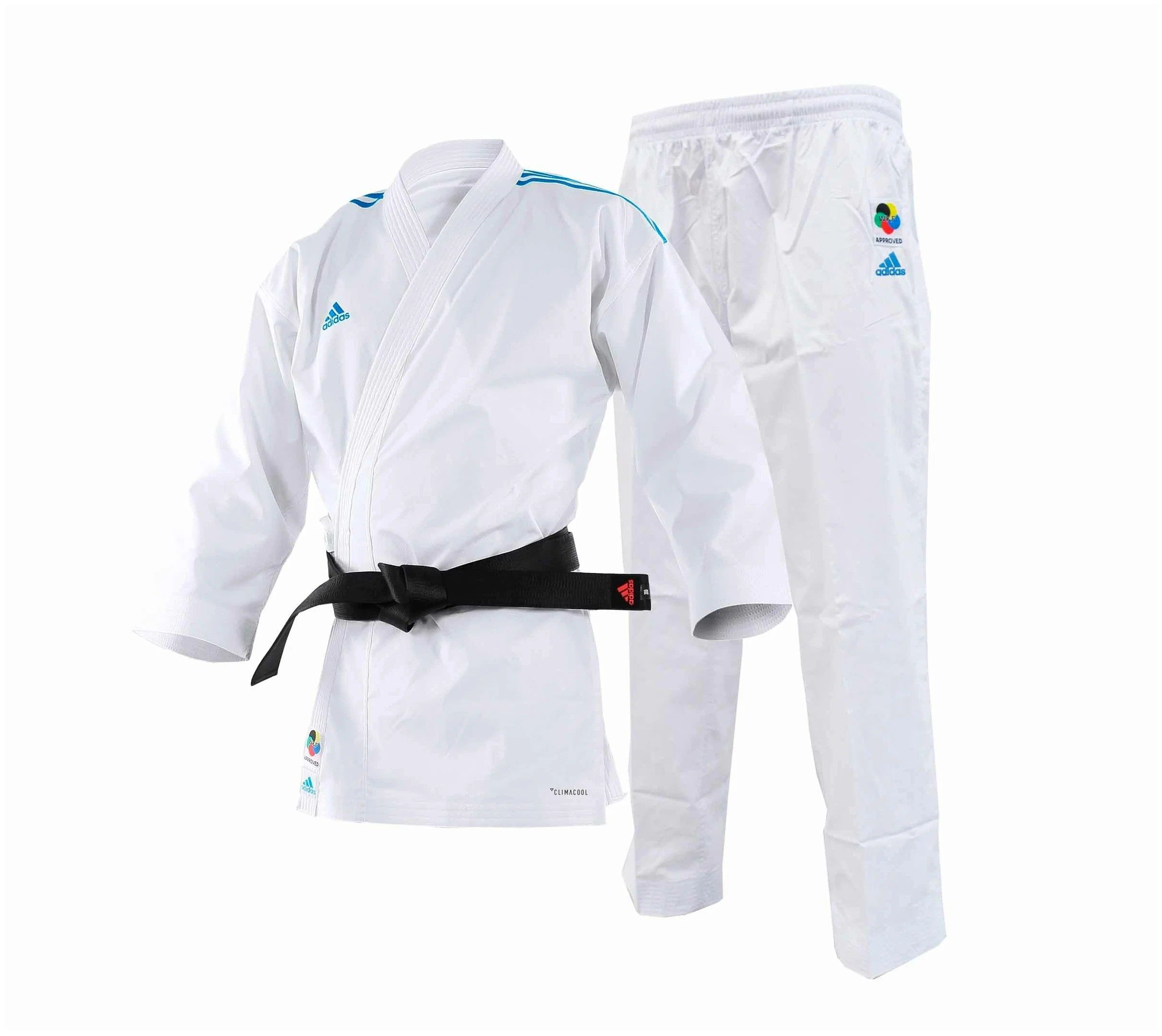 Кимоно для карате AdiLight Primegreen WKF белое с синими полосками (размер 175 см)