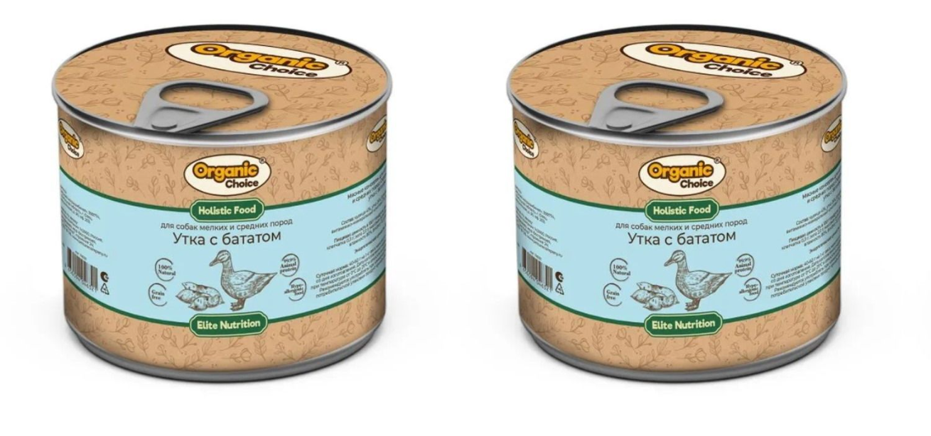 

Влажный корм для малых и средних собак Organic Сhoice, утка с бататом, 240 гр., 2 шт., Holistic Food