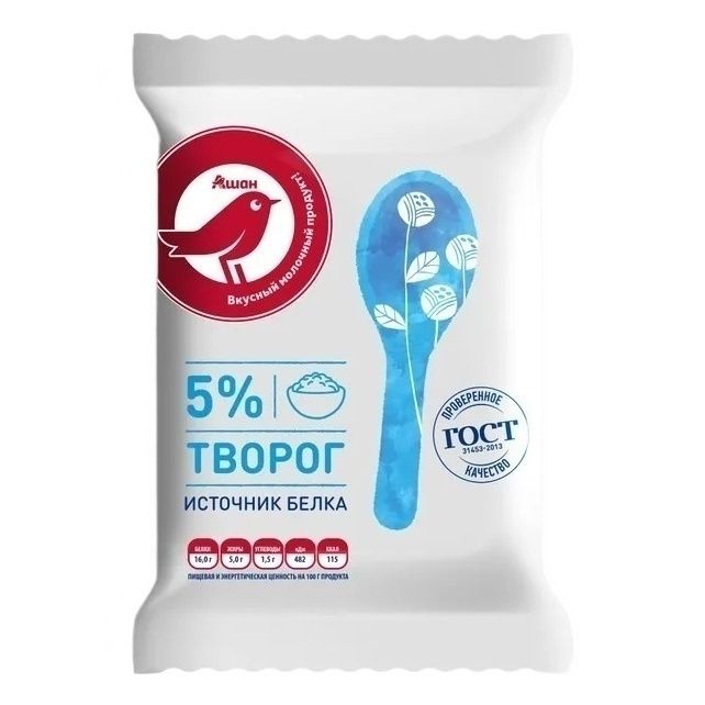 

Творог Ашан Красная птица 5% БЗМЖ 180 г