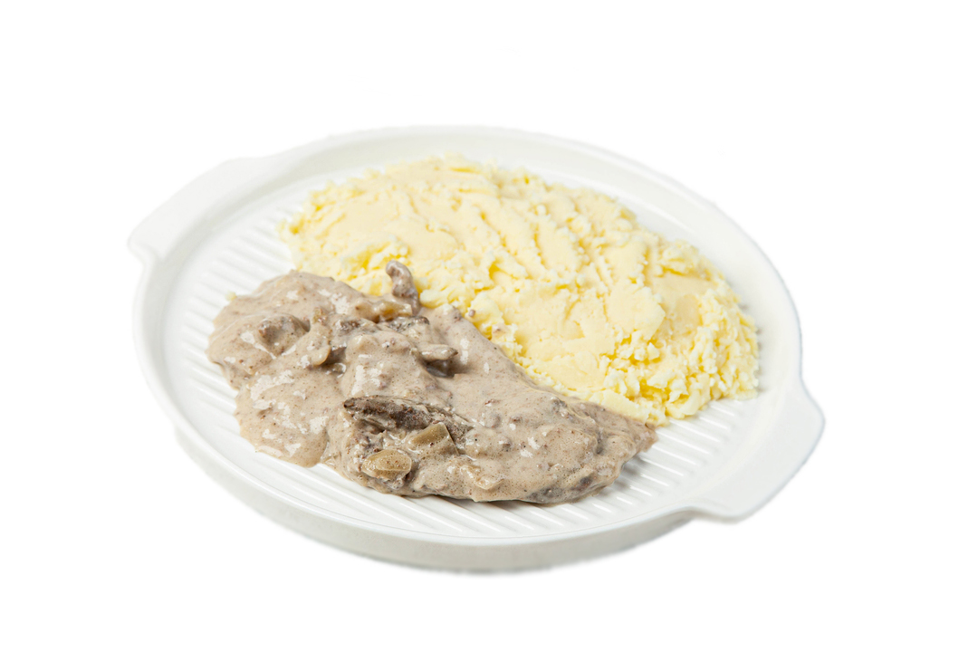 

Мясное блюдо ВкусВилл печень говяжья в сметанном соусе с картофельным пюре 250 г