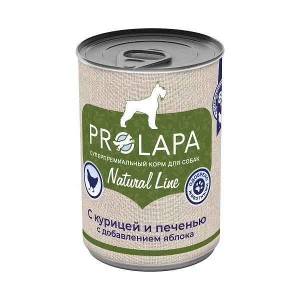 Влажный корм для собак Prolapa Natural Line с курицей печенью и яблоками 400 г 268₽