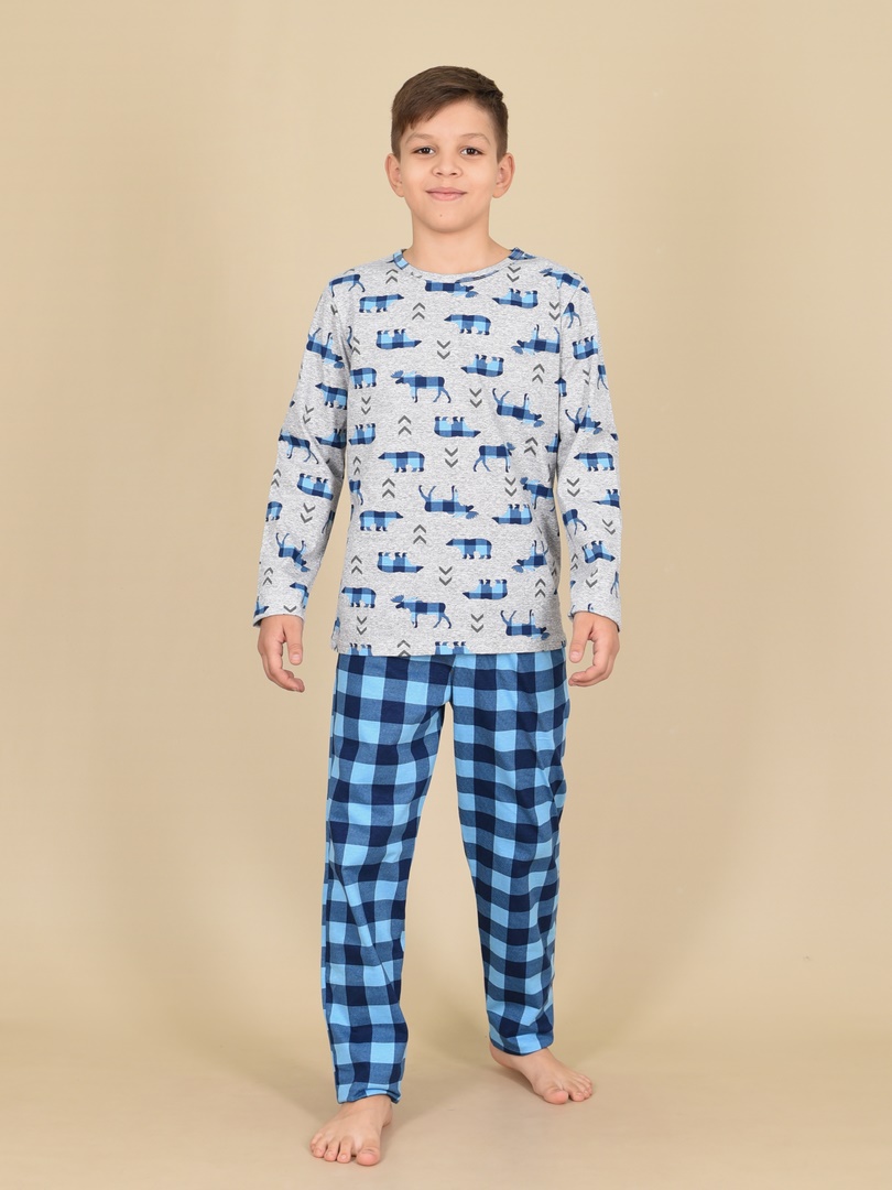 Пижама детская LIDEKO kids 582-22, сине-серая, размер 146