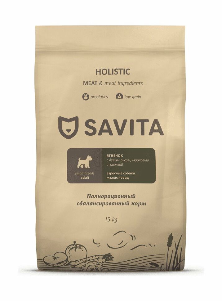Сухой корм для собак SAVITA, для малых пород, с ягненком и бурым рисом, 1,5 кг