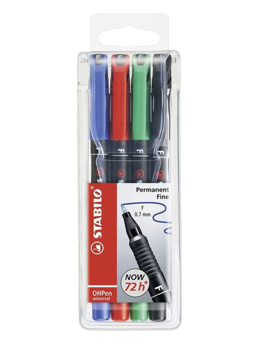 Маркер-ручка перманентный 0,7мм STABILO OHPen Universal, 4 цвета