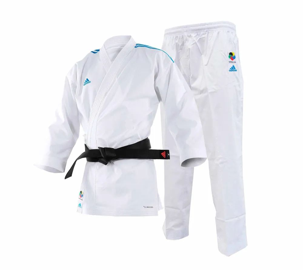 Кимоно для карате AdiLight WKF белое с синими полосками (размер 195 см)