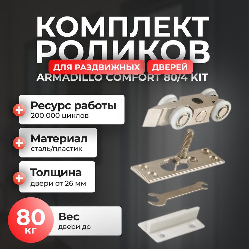 Комплект роликов Armadillo SLD Comfort SET rollers80, для раздвижных дверей серебристый