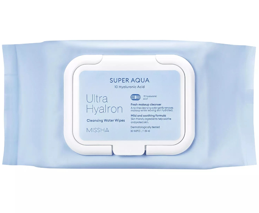Салфетки Missha Super Aqua Ultra Hyalron для умывания и снятия макияжа, 30 шт