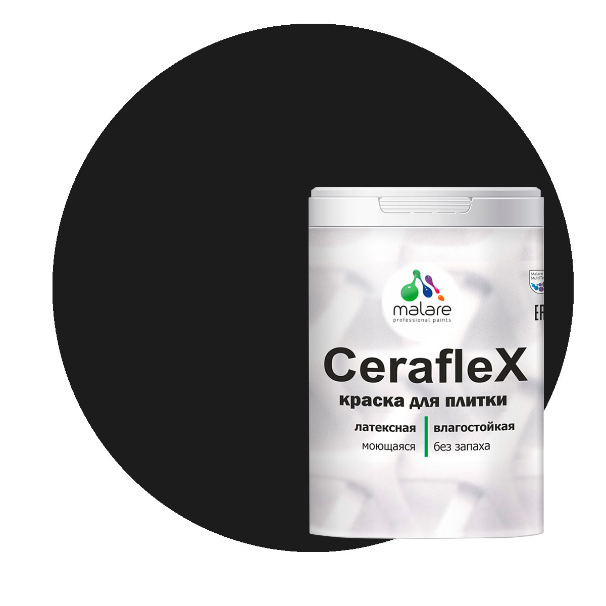 

Краска Malare Ceraflex для кафельной плитки и стен в ванной, черный, 1 кг, Ceraflex-1