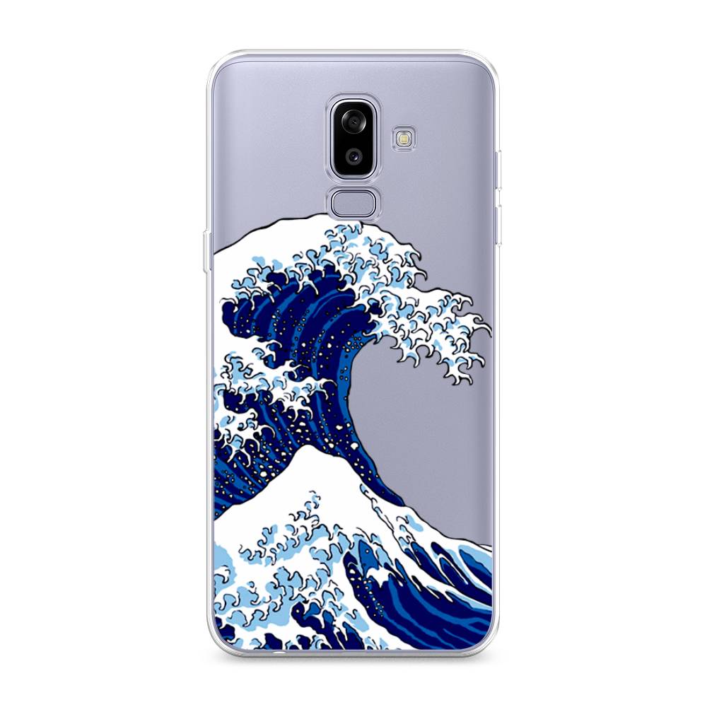 

Чехол Awog на Samsung Galaxy J8 "Волна в Канагаве", Синий;белый, 26550-4
