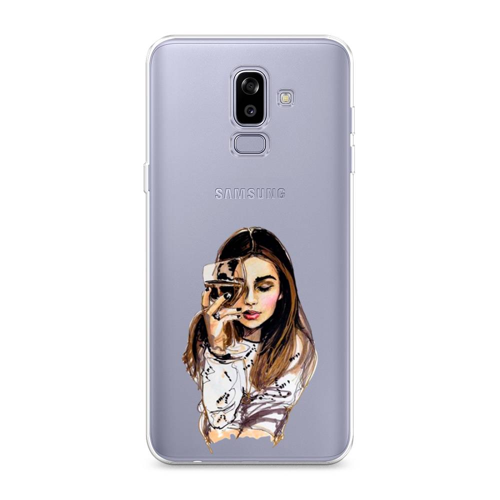 

Чехол Awog на Samsung Galaxy J8 "Девушка с бокалом", Коричневый;прозрачный;бежевый, 26550-7