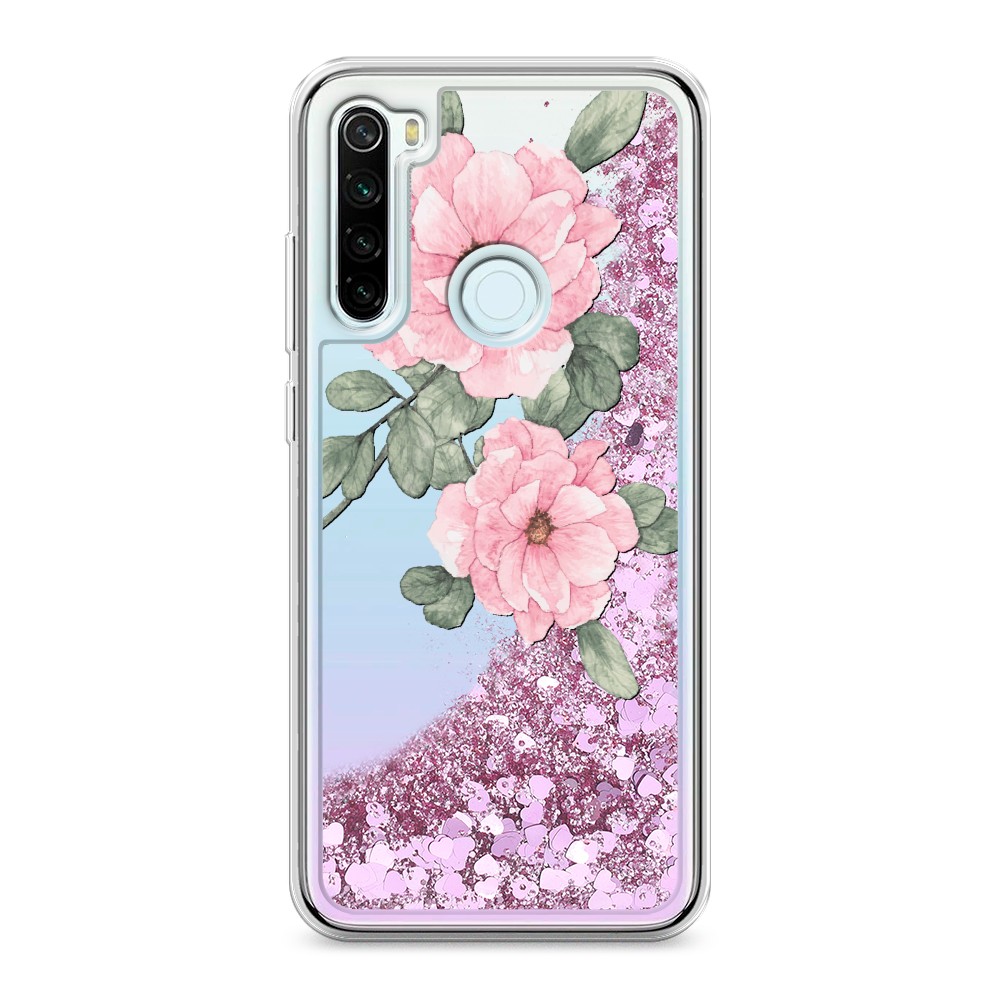 

Жидкий чехол с блестками "Акварельные розовые цветы" на Xiaomi Redmi Note 8T