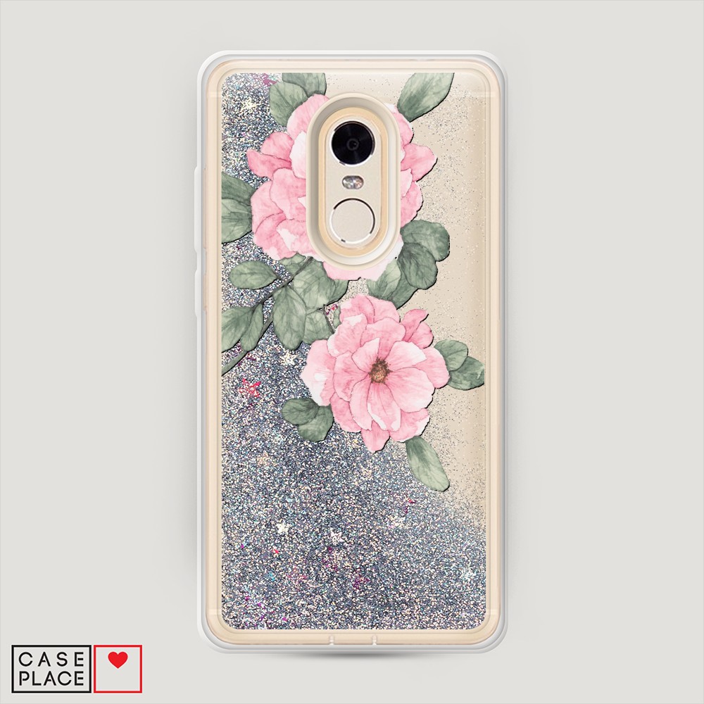 фото Жидкий чехол с блестками "акварельные розовые цветы" на xiaomi redmi note 4x awog