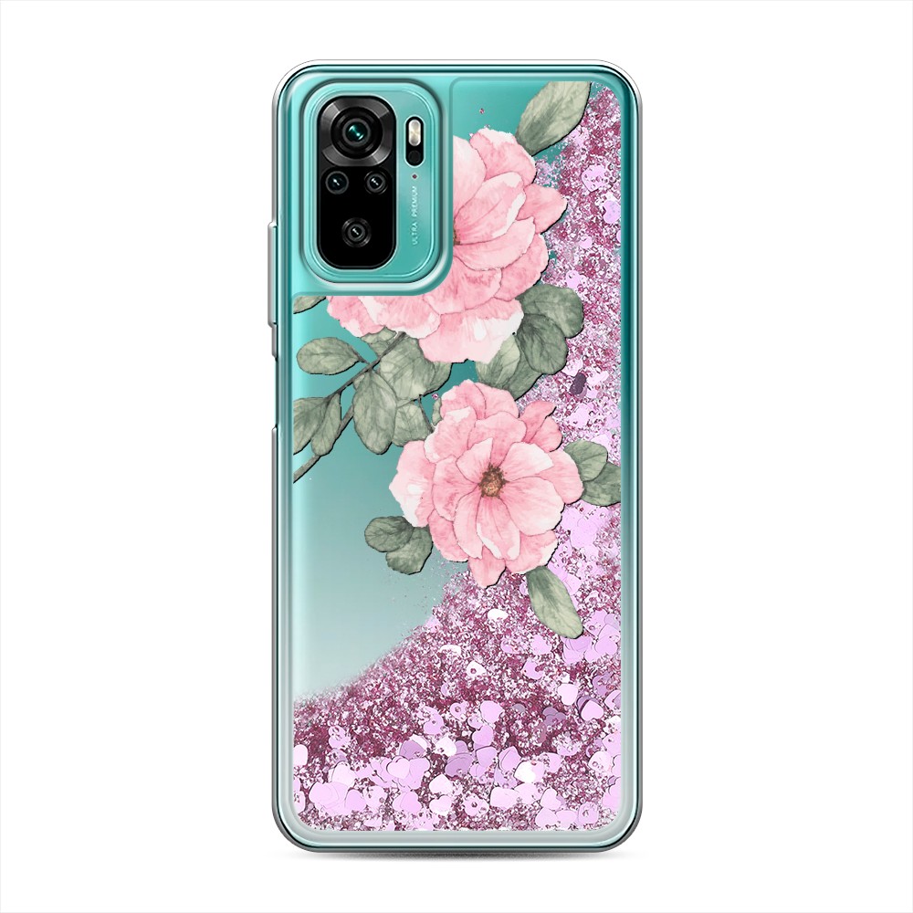 

Жидкий чехол с блестками "Акварельные розовые цветы" на Xiaomi Redmi Note 10S