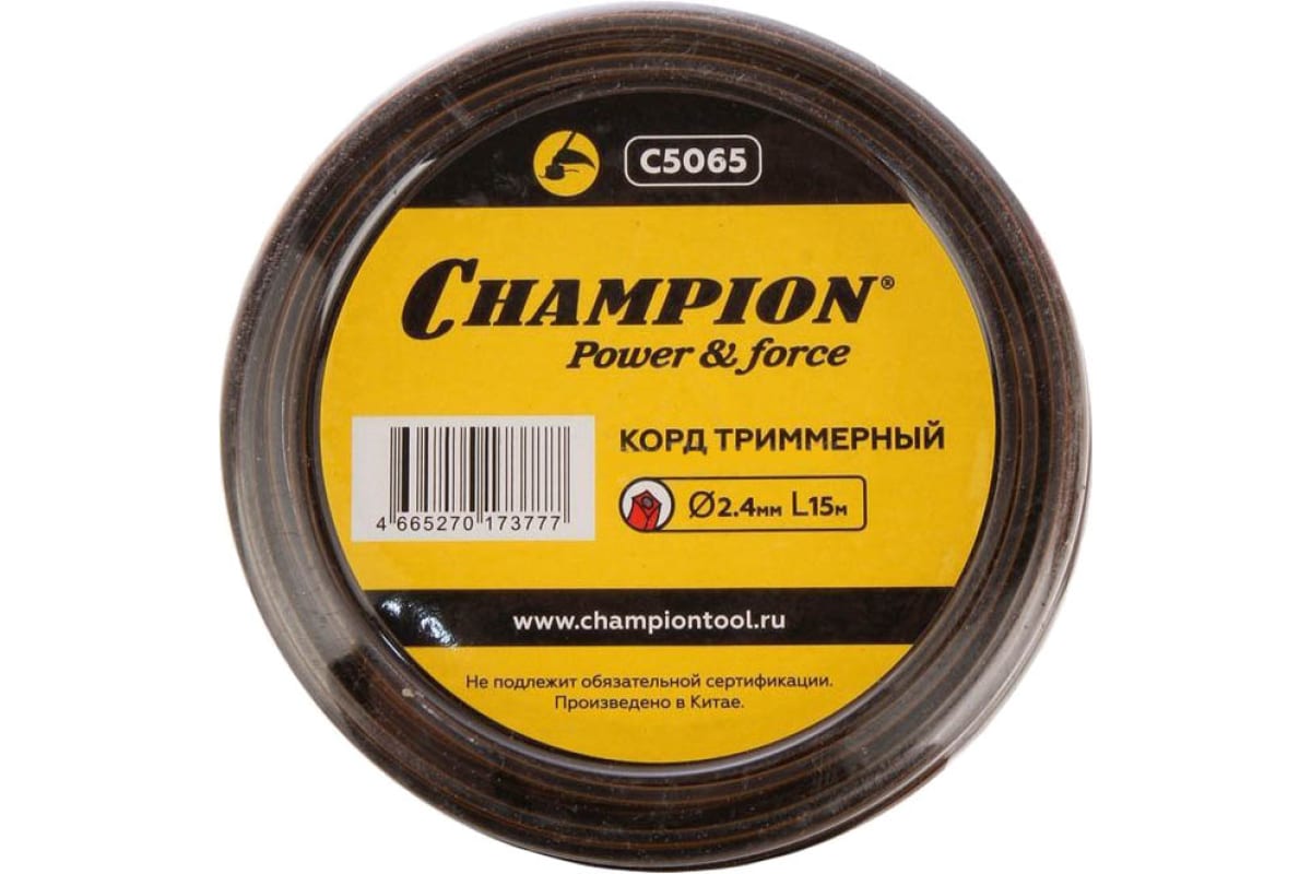 

Леска для триммера прямая квадрат 2,4 мм Champion 15 м, Черный
