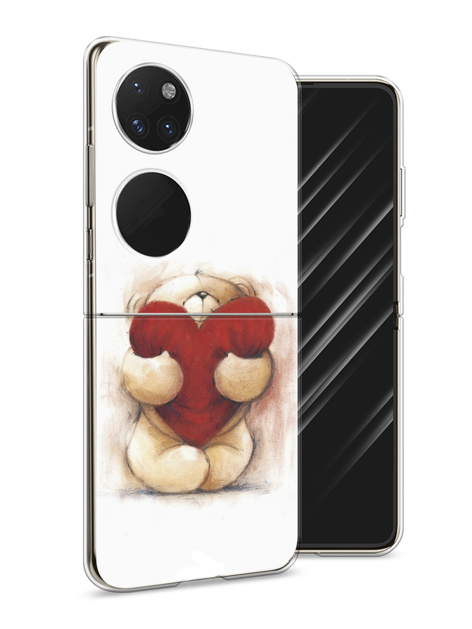 

Чехол Awog на Huawei P50 pocket "Мишка с сердцем 1", Белый;красный;бежевый, 6107450-6