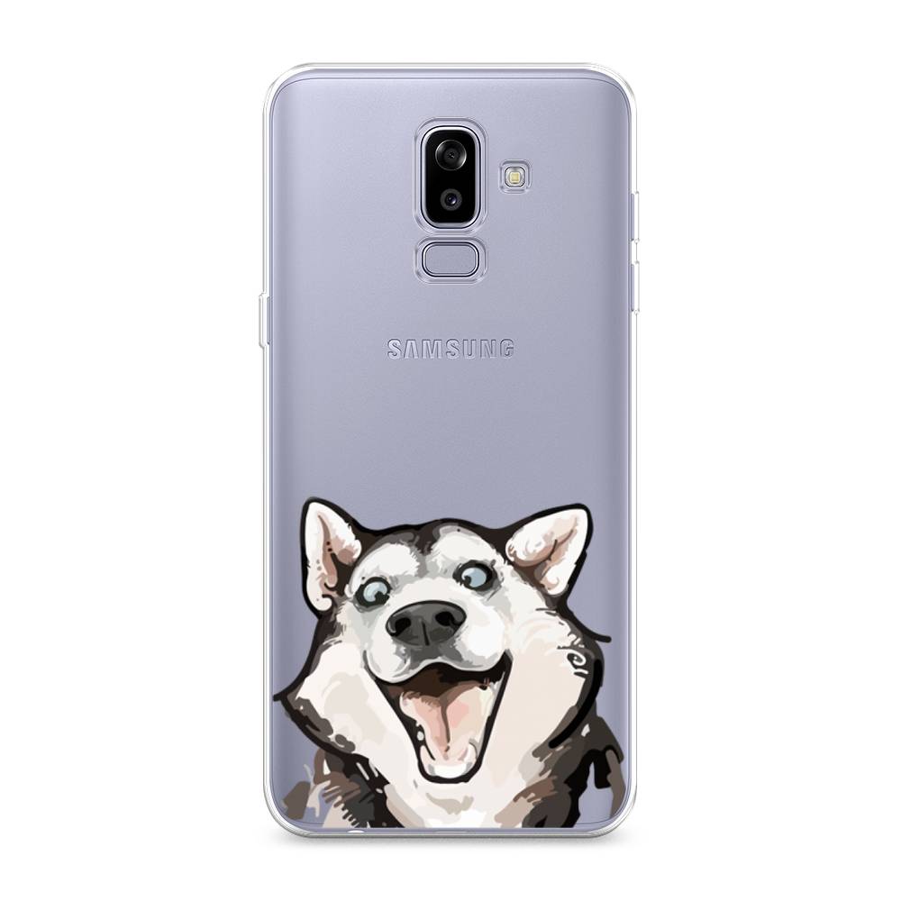 

Чехол Awog на Samsung Galaxy J8 "Радостный хаски", Белый;голубой;черный, 26550-1