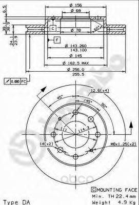 

Диск тормозной передний 256mm вентилируемый