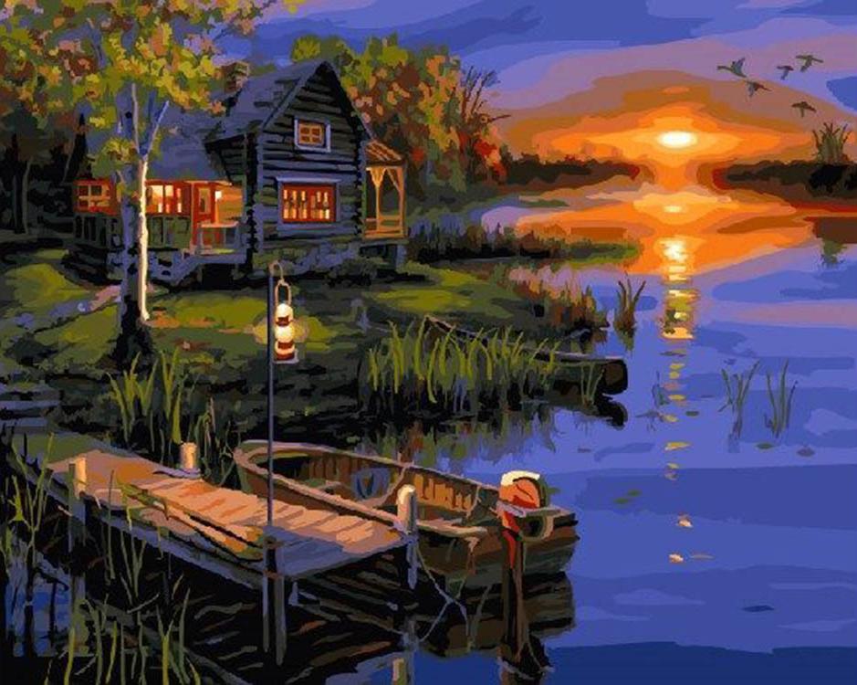 фото Картина по номерам paintboy дом у реки, 40x50 см
