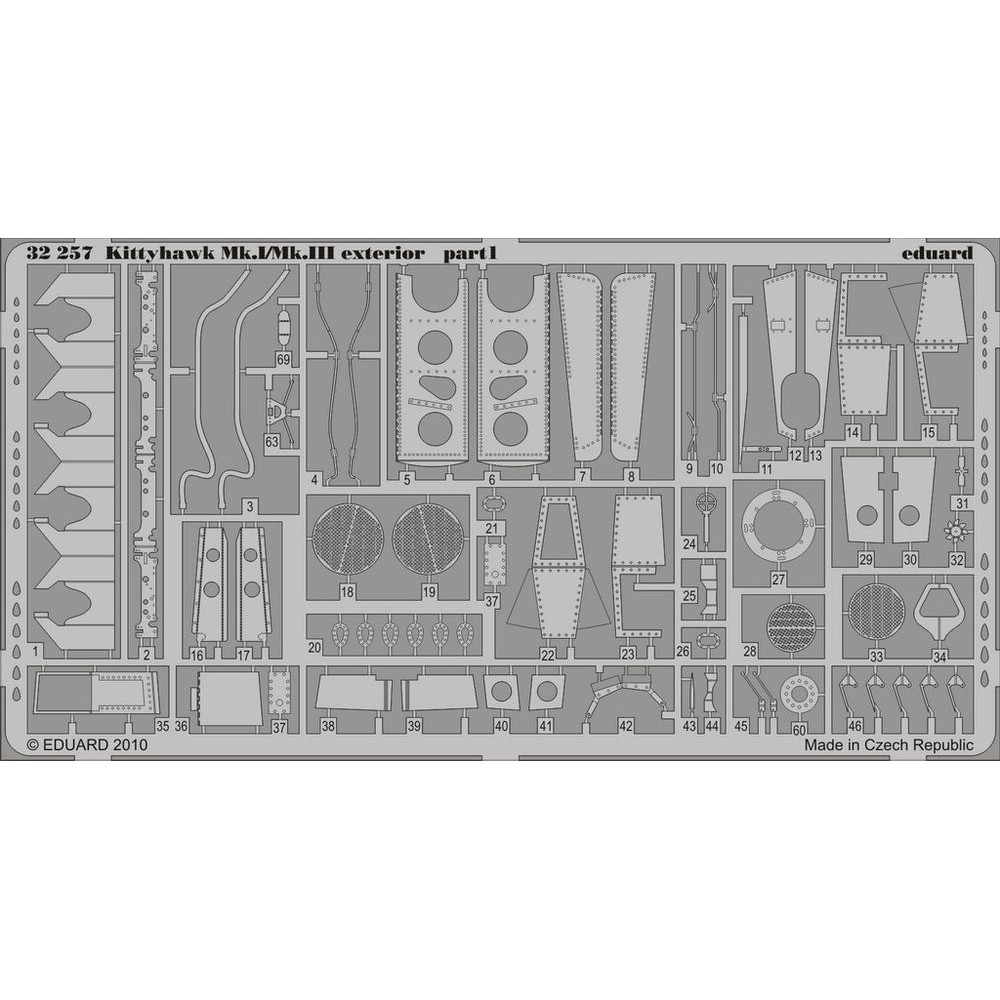 

32257 Eduard 1/32 Фототравление для Kittyhawk Mk.I/Mk.III exterior, Однотонный, 32257