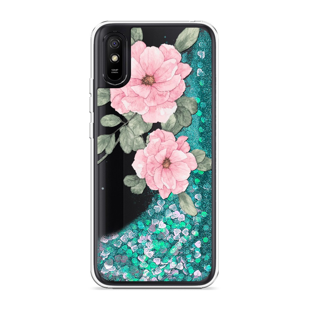 

Жидкий чехол с блестками "Акварельные розовые цветы" на Xiaomi Redmi 9A