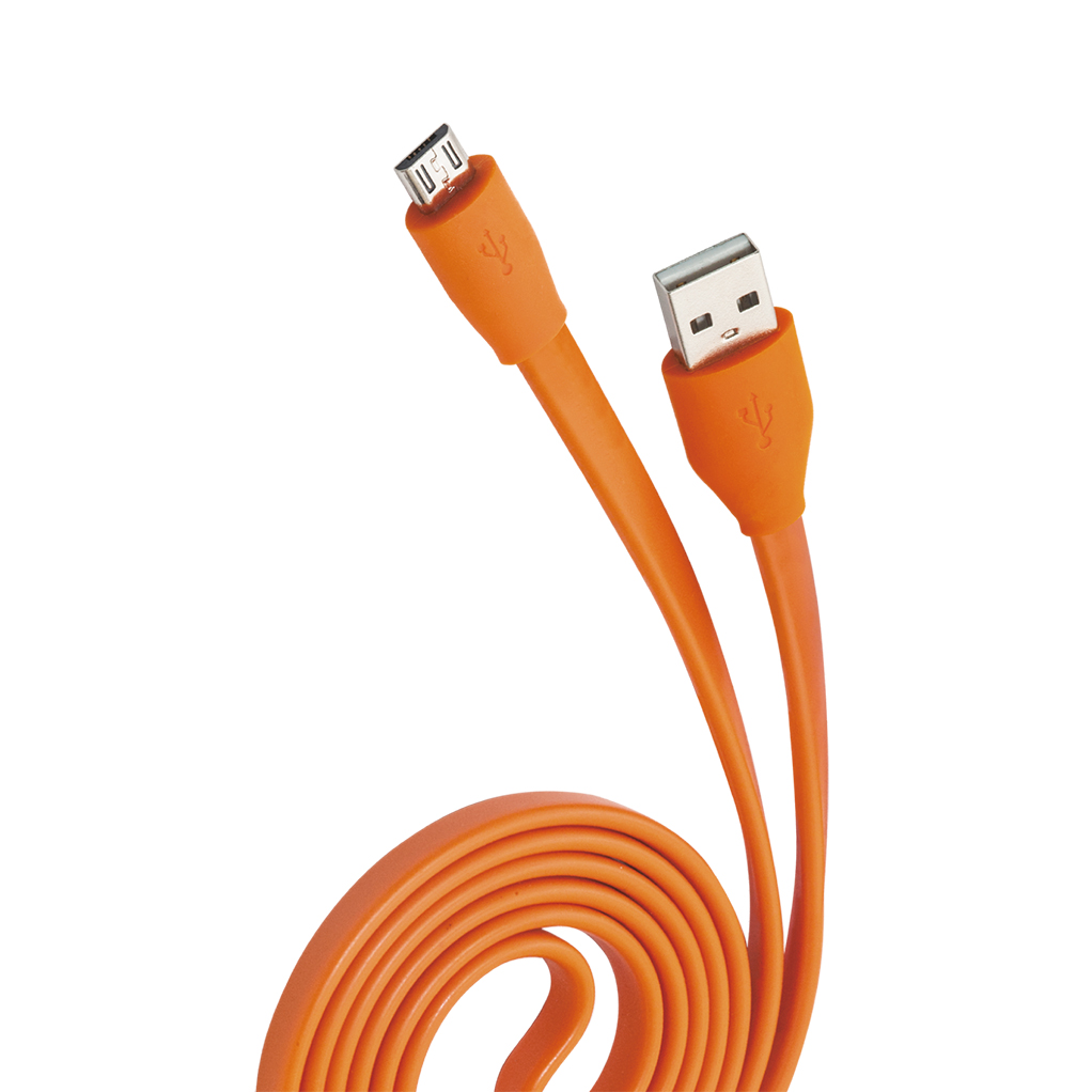 фото Кабель usb 2.0 - microusb, 1м, 2.1a, оранжевый, плоский, olmio,