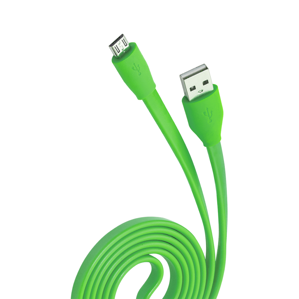 фото Кабель usb 2.0 - microusb, 1м, 2.1a, зеленый, плоский, olmio,