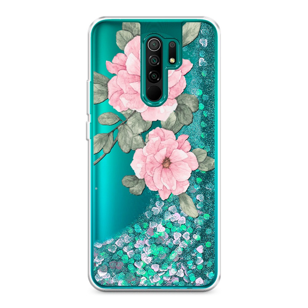 

Жидкий чехол с блестками "Акварельные розовые цветы" на Xiaomi Redmi 9, 38395-1