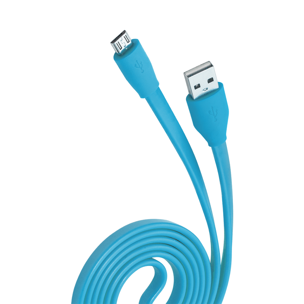 фото Кабель usb 2.0 - microusb, 1м, 2.1a, голубой, плоский, olmio,