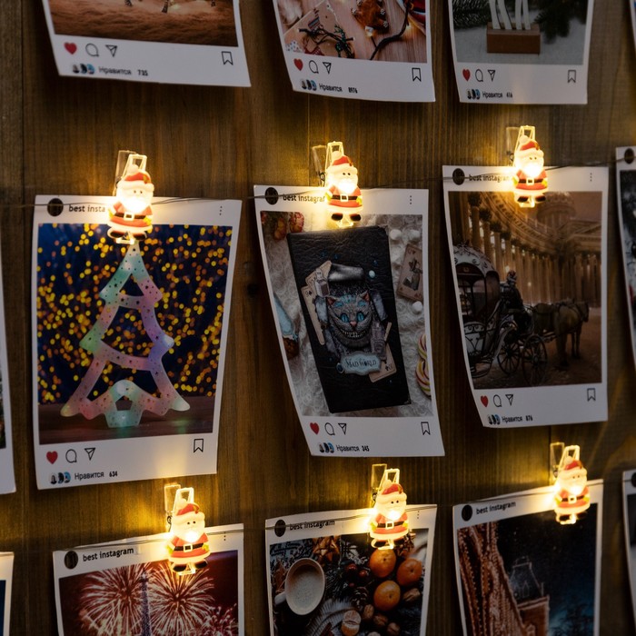 

Световая гирлянда новогодняя Luazon Прищепки с дедом морозом 9643315 2м белый дневной, Прищепки с дедом морозом