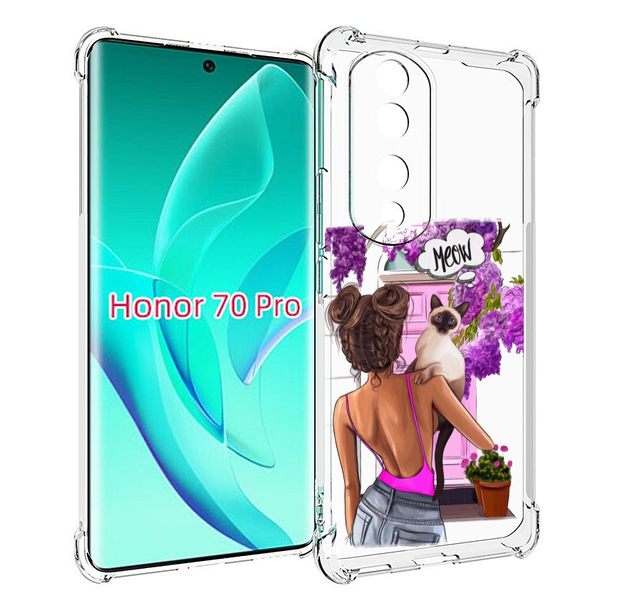 

Чехол MyPads Девушка-с-котиком женский для Honor 70 Pro / 70 Pro Plus, Прозрачный, Tocco