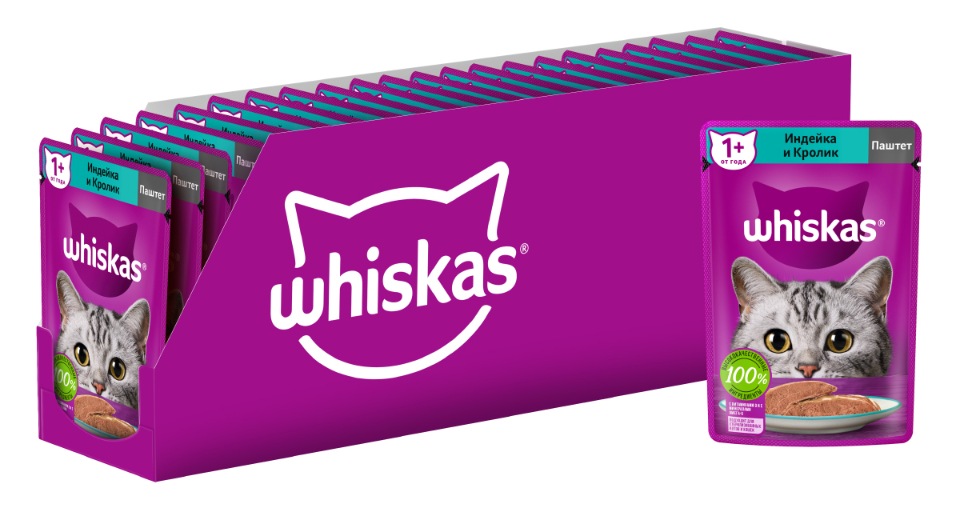 фото Влажный корм whiskas для кошек, паштет с индейкой и кроликом, 24 шт по 75г