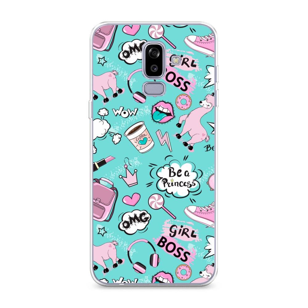 

Чехол Awog на Samsung Galaxy J8 "Стильная лама", Голубой;белый;розовый, 26550-1