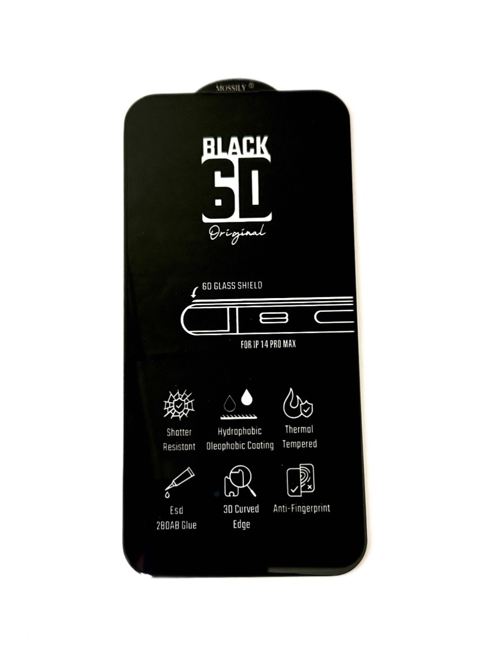 

Защитное стекло Mossily для iPhone 14 Pro Max (повышенной прочности) 6D черное