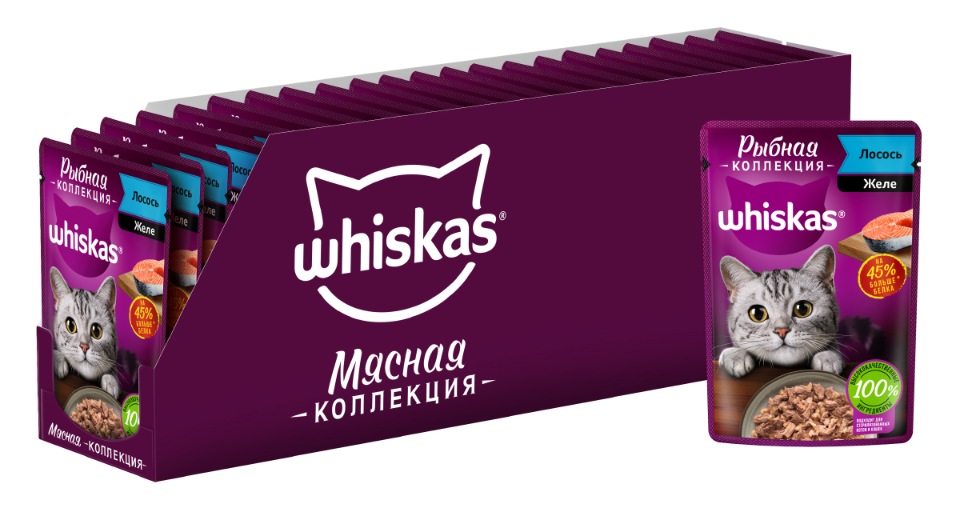 фото Влажный корм whiskas рыбная коллекция для кошек, с лососем, 28 шт по 75г