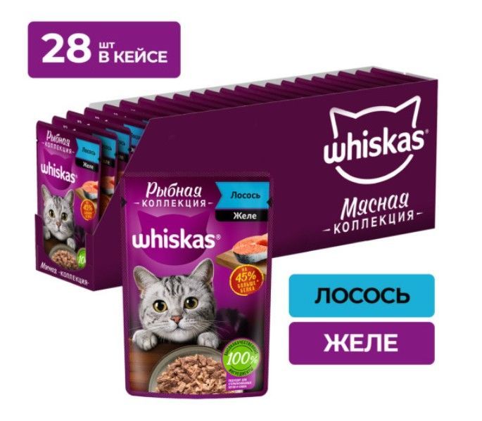 

Влажный корм для кошек Whiskas Рыбная коллекция, с лососем, 28 шт по 75 г, Рыбная коллекция