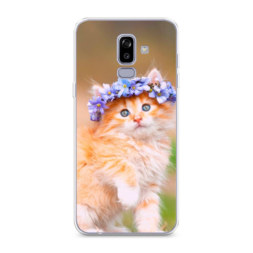 

Чехол Awog на Samsung Galaxy J8 "Рыжий кот в венке", Коричневый;синий, 26550-1