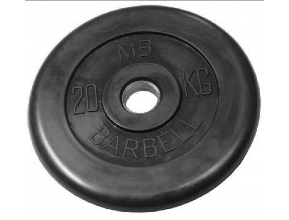 фото Диск обрезиненный "barbell" d 26 мм чёрный 20,0 кг mb barbell