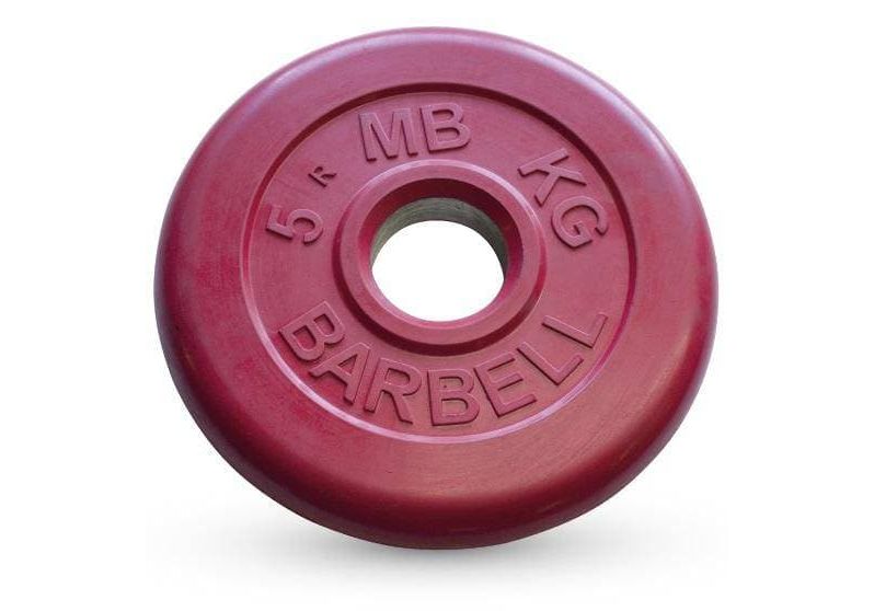 фото Диск обрезиненный "barbell" d 26 мм цветной 5,0 кг mb barbell