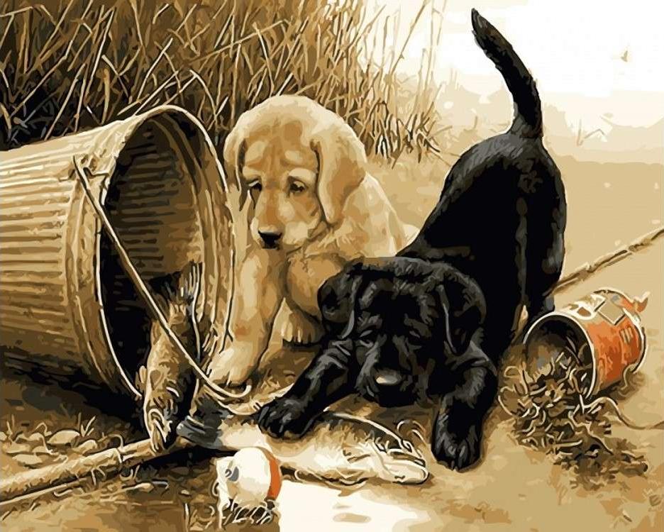 

Картина по номерам Paintboy Щенки на рыбалке, 40x50 см, Щенки на рыбалке