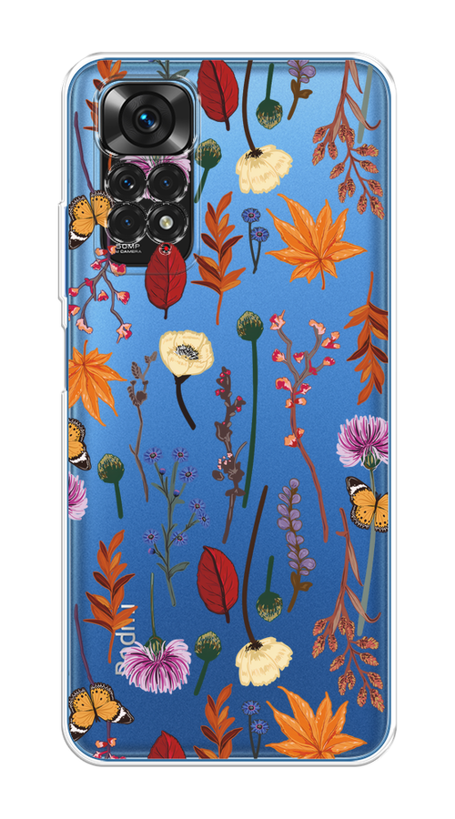 

Чехол на Xiaomi Redmi Note 11 4G Global "Orange Purple flowers", Оранжевый;красный;розовый;желтый;прозрачный, 312850-1