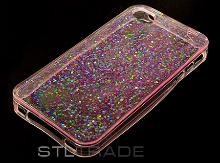 

Силиконовый чехол с блестками для iPhone 4 розовый в тех.уп.