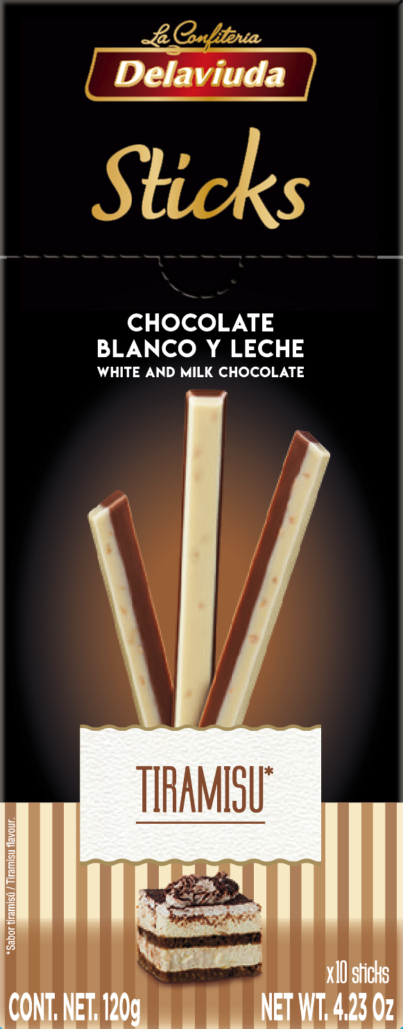 Туррон Delaviuda палочки из белого и молочного шоколада Тирамису, 120 г