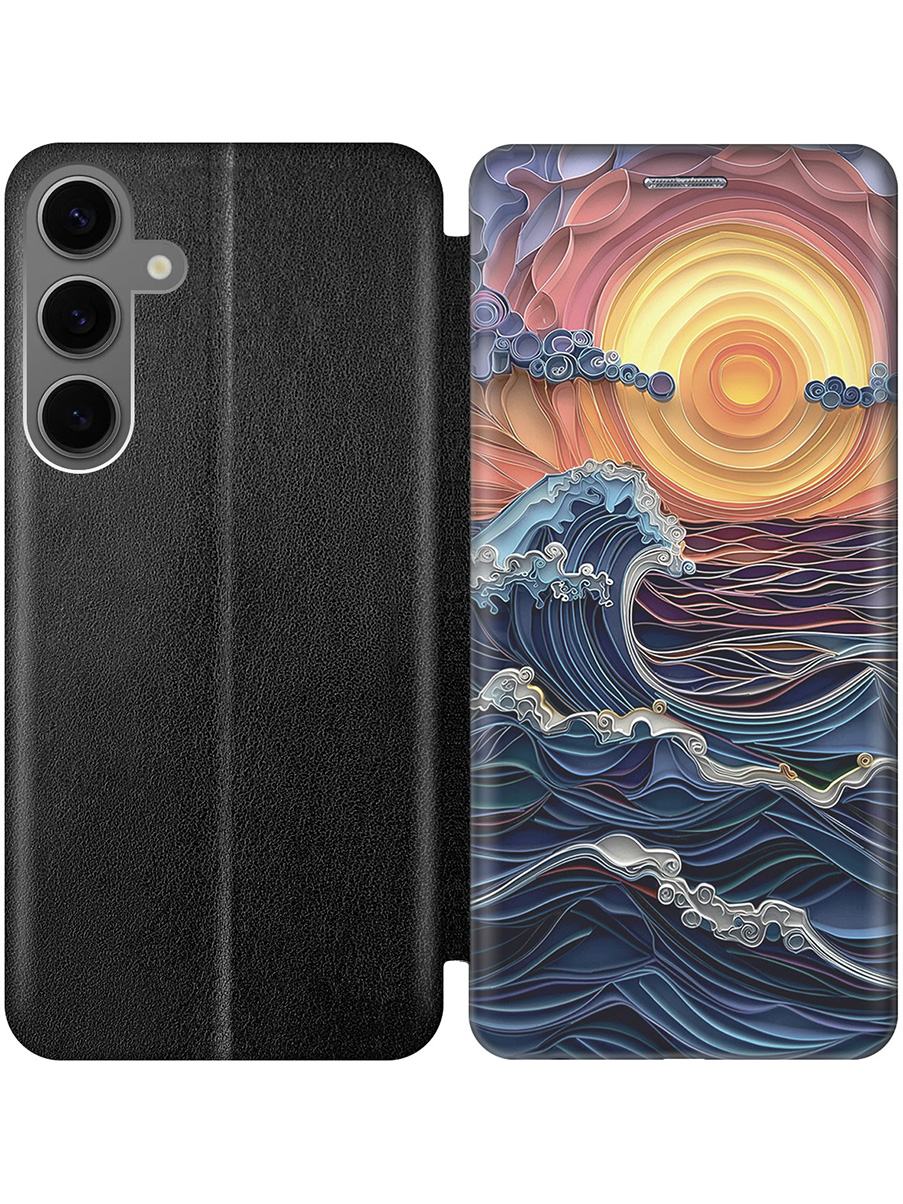 

Чехол-книжка на Samsung Galaxy S24+ с принтом "Волны на закате" черный, 779824610