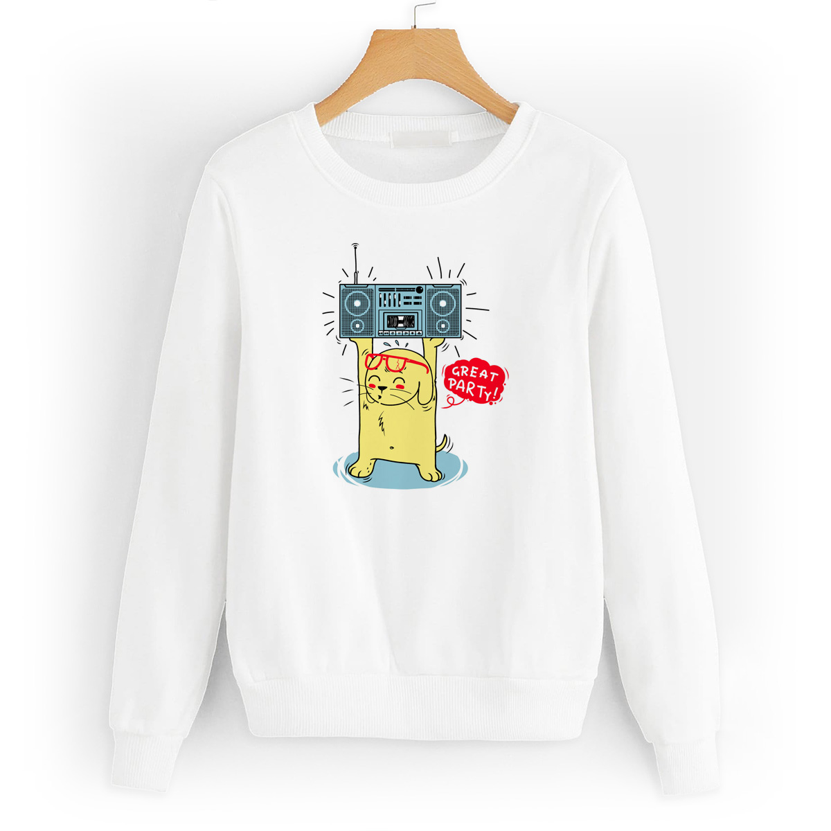 

Свитшот белый CoolPodarok Иллюстрация. Заяц с магнитофоном, W0151367