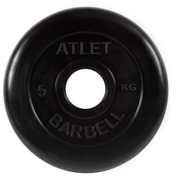 фото Диск обрезиненный "atlet" d 51 мм чёрный 5,0 кг mb barbell