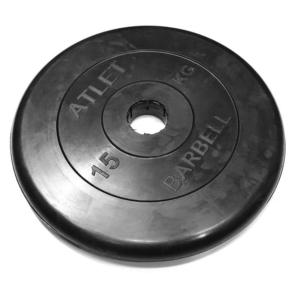 фото Диск обрезиненный "atlet" d 51 мм чёрный 25,0 кг mb barbell