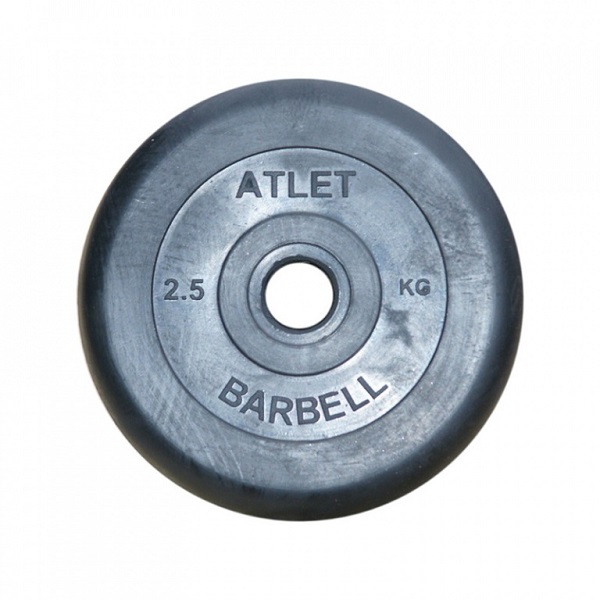 фото Диск обрезиненный "atlet" d 51 мм чёрный 2,5 кг mb barbell