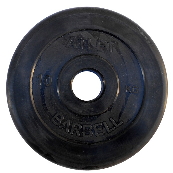 фото Диск обрезиненный "atlet" d 51 мм чёрный 10,0 кг mb barbell