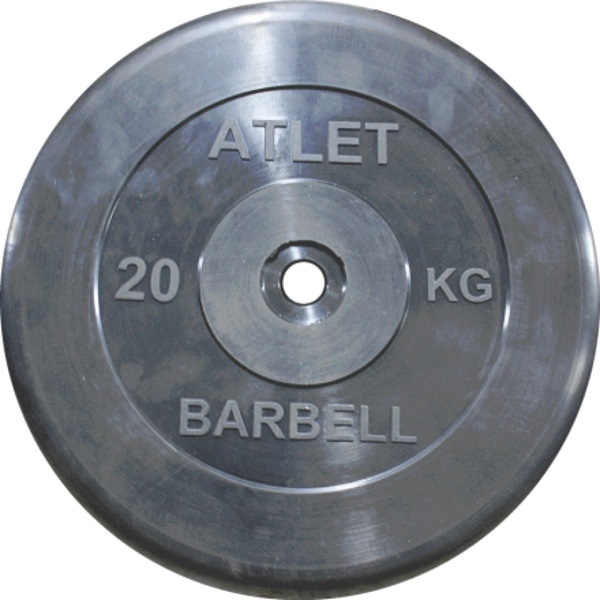 фото Диск обрезиненный "atlet" d 31 мм чёрный 20,0 кг mb barbell