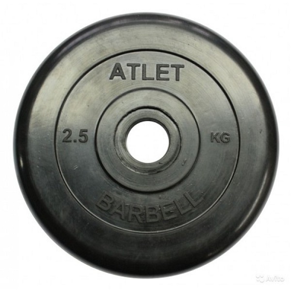 фото Диск обрезиненный "atlet" d 31 мм чёрный 2,5 кг mb barbell